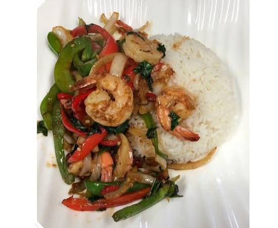 35-Crevettes à la thaï sur riz / Thai Shrimps on rice 泰蝦燴飯/Cơm và tôm xào kiểu Thái